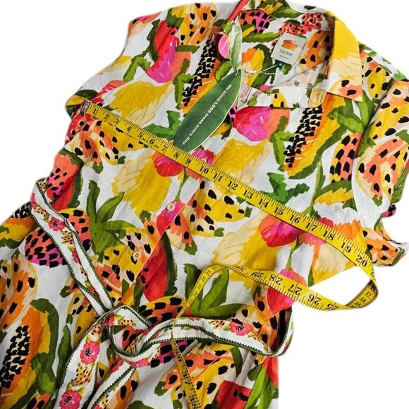 Farm Rio Paradise Short-Sleeve Romper, Fruit Print, Linen Blend, Tie Waist, Sz M - Picture 7 of 8